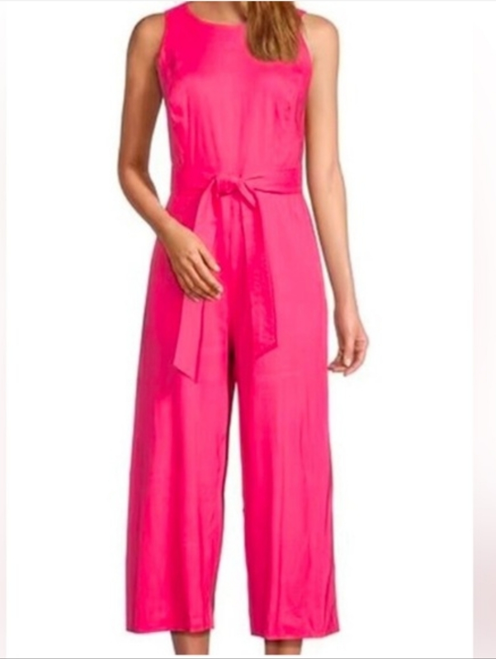 Antonio Melani Adelaide Crew Neck Tie Waist Jumpsuit - Hot Pink Size 12